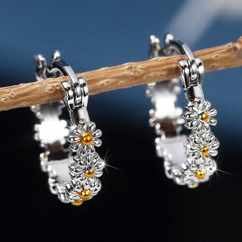Women's Elegant Daisy Flower Hoop Earrings, Holiday Gift